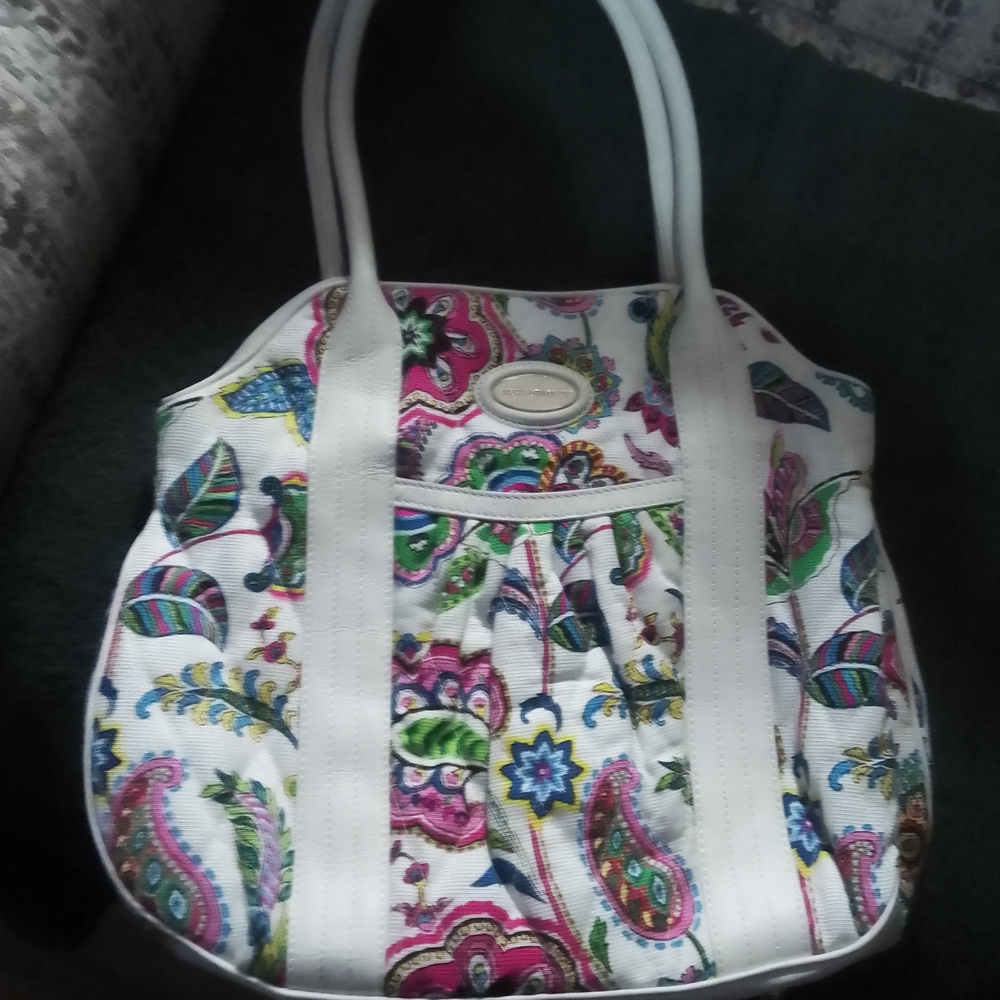 Vera Bradley White Paisley Tote with Multicolor Floral Print